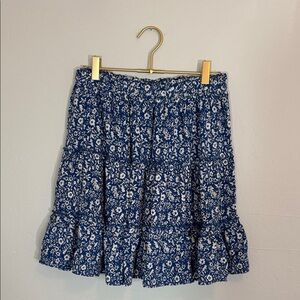 Rachel Zoe Blue and White Floral Tiered Mini Skirt